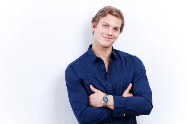 Portrait of a young handsome man wearing blue shirt — Stock Photo, Image