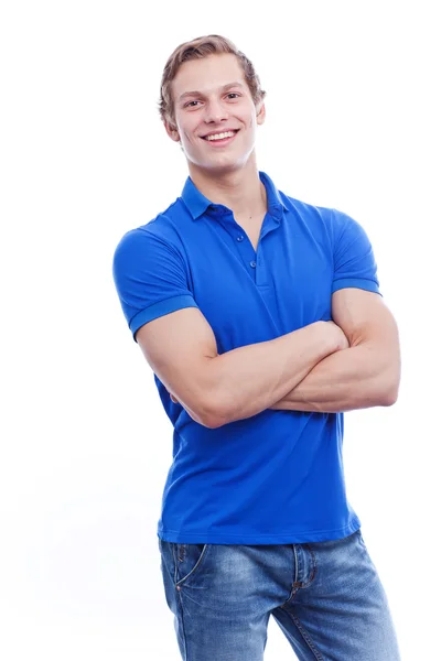 Портрет молодого красивого чоловіка в блакитній футболці — стокове фото