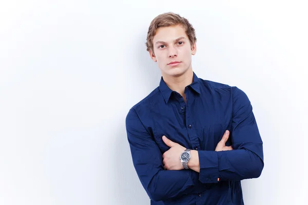 Portrait of a young handsome man wearing blue shirt — Stock Photo, Image