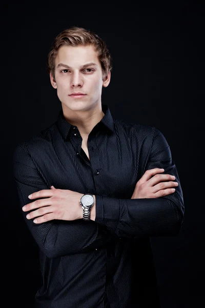 Portrait of sexy macho man over dark background — Stock Photo, Image