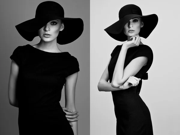Black and white collage of elegant woman — Stock Photo, Image
