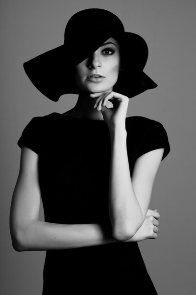 Black and white portrait of elegant woman