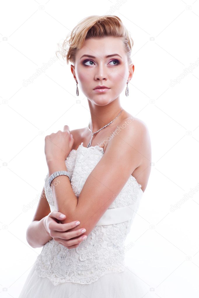 Beautiful bride isolated on white
