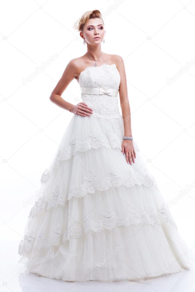 full-length portrait of bride. isolated on white background