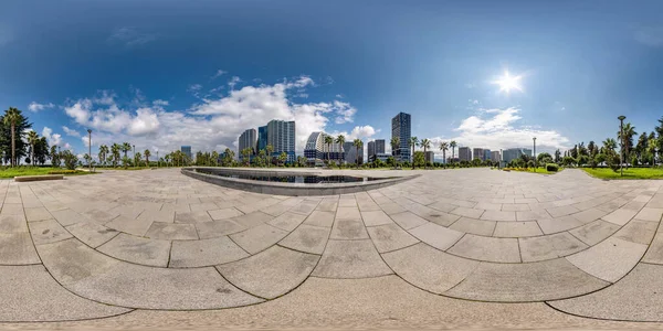 360 Seamless Hdri Panorama View Square Seashore Ocean Skyscrapers Blue — Stock Photo, Image