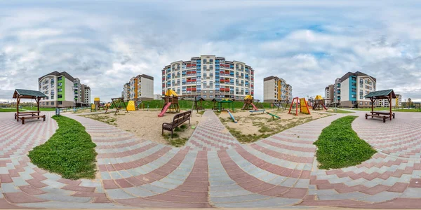 360 Hdri Panorama Playground Middle Modern Multi Apartment Residential Complex — стоковое фото