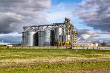 tarım ürünleri, un, tahıl ve tahıl ürünlerinin depolama ve işleme kuru temizleme için tarım işleme tesisi üzerine gümüş silodaki modern tahıl ambarı ve tohum temizleme hattı 