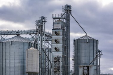 tarım ürünleri, un, tahıl ve tahıl ürünlerinin depolama ve işleme kuru temizleme için tarım işleme tesisi üzerine gümüş silodaki modern tahıl ambarı ve tohum temizleme hattı 