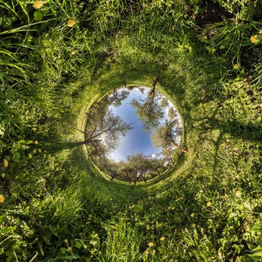 Mavi küre küçük gezegen çakıl yolu ya da alan arkaplanı içinde. 