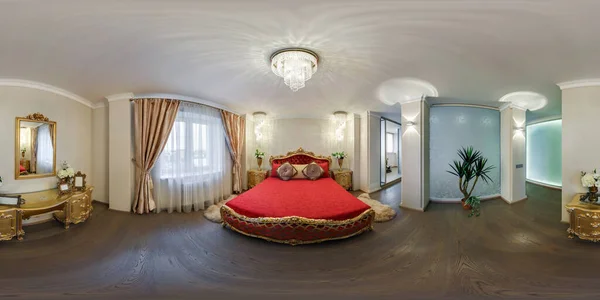 Повний 360 Hdri Панорамний Вид Спальні Розкішному Елітному Готелі Або — стокове фото