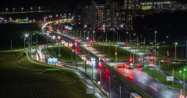 Night Time Lapse Roundabout Road Cars Headlights Fast Highway Light — Stock Video
