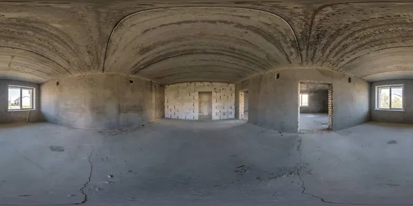 Panorama 360 Hdri Interior Abandonado Grande Sala Vazia Com Janelas — Fotografia de Stock