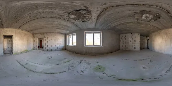 360 Hdri Panoráma Elhagyott Belsejében Nagy Üres Szoba Raktár Vagy — Stock Fotó