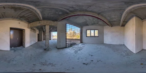 360 Hdri Panorama Abandoned Interior Large Empty Room Warehouse Hangar — Stock Photo, Image