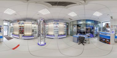 MINSK, BELARUS - Temmuz 2021: Küresel hdri 360 panorama eşdikdörtgen olmayan projeksiyon, VR içeriği