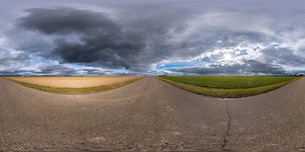 Pełna Bezszwowa Sferyczna Panorama Hdri 360 Starej Drodze Asfaltowej Bez — Zdjęcie stockowe