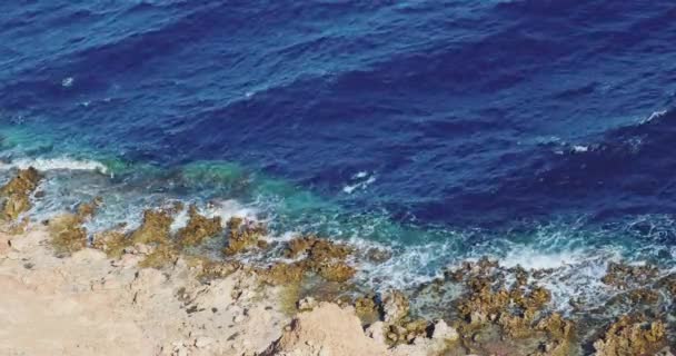 Riesige Meereswellen Aus Blauem Wasser Krachen Heftig Die Küste — Stockvideo