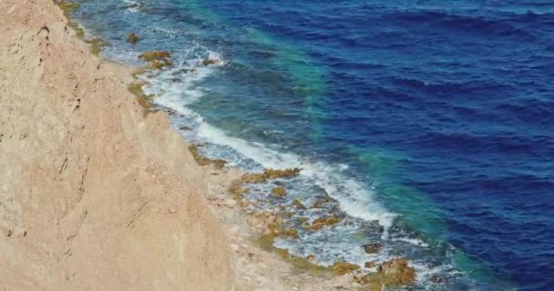 Riesige Meereswellen Aus Blauem Wasser Krachen Heftig Die Küste — Stockvideo
