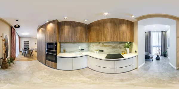 Panorama Completo 360 Hdr Interior Una Pequeña Cocina Con Mesa —  Fotos de Stock
