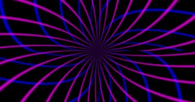 Mavi neon şeritli ve siyah arkaplanda soyut dairesel vj hareket tüneli