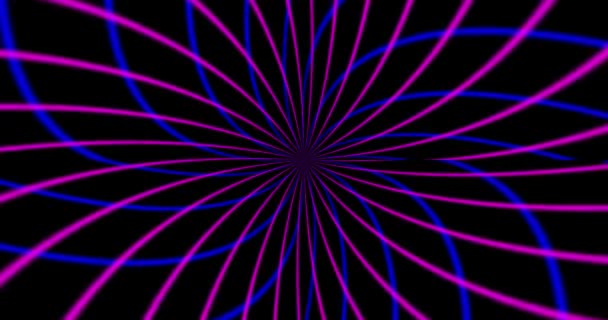 Abstrato Circular Movimento Túnel Listras Néon Violeta Azul Sobre Fundo — Vídeo de Stock