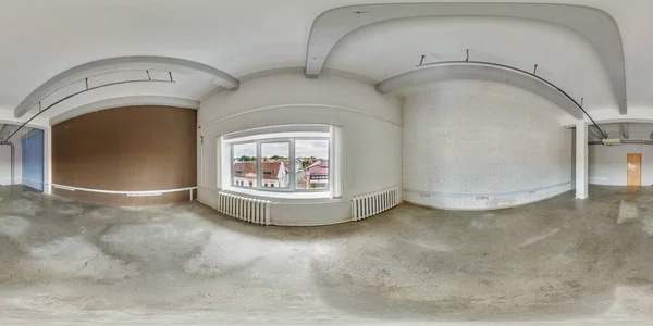 empty room with repair and brick walls in full seamless spherical hdri 360 panorama in interior white loft room for office or store in equirectangular projection