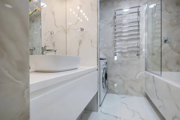 Banheiro Detalhes Uma Cabine Chuveiro Canto Com Anexo Chuveiro Montagem — Fotografia de Stock
