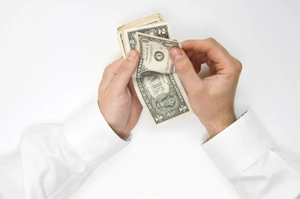 Businessman hands counting money, isolated on white background — Stock Photo, Image