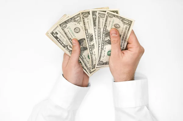 Biznesmen ręce liczenie pieniędzy, na białym tle — Zdjęcie stockowe