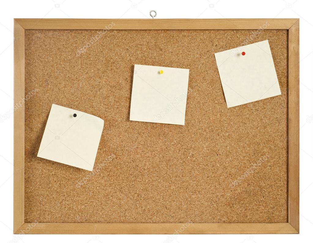 Cork board with hanger and three bulletins. clipping path. Stock Photo