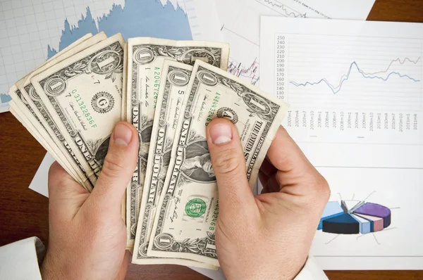 Businessman hands counting money, — Stock Photo, Image