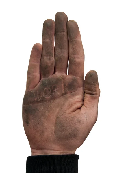 Man visa sin smutsiga hand med handflatorna — Stockfoto