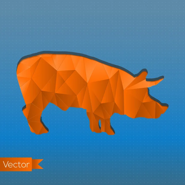 Abstract triangular stamp orange pig isolated on pure, simple, dotted, blue gradient background. Vector illustration. Can be used like birthday, valentine or wedding invitation card. — Stock Vector