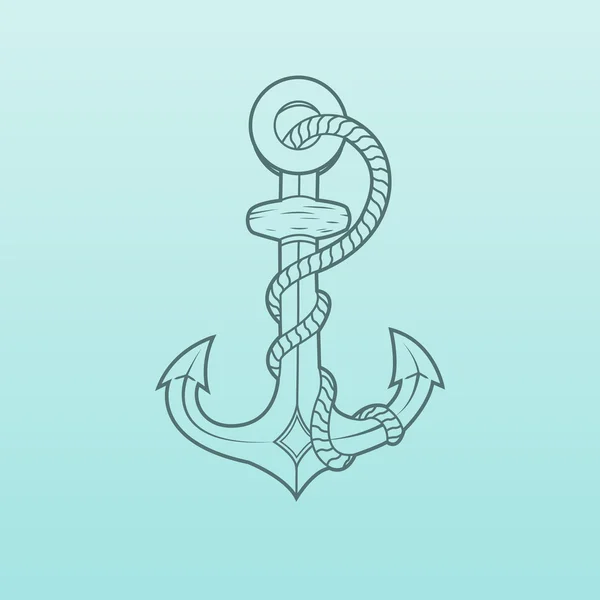 Nautical Anchor with rope isolated on green background. Green outlines. Vector Illustration — Stock Vector