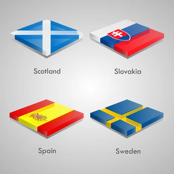 Glänzende webglänzende Ziegelsteine mit europäischen Länderflaggen. Vektorillustration. Schottland, Slowakei, Spanien, Schweden — Stockvektor