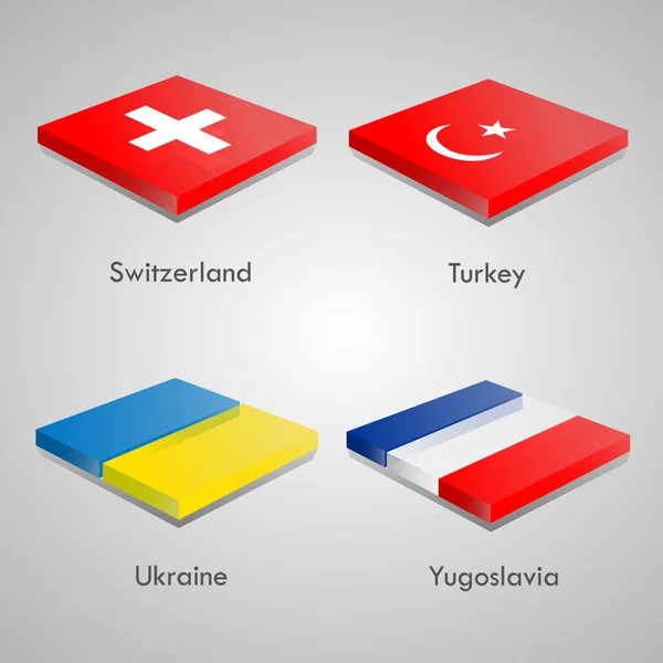 Shiny web glossy bricks buttons with european country flags. Vector Illustration. Switzerland, Turkey, Ukraine, Yugoslavia — Stock Vector