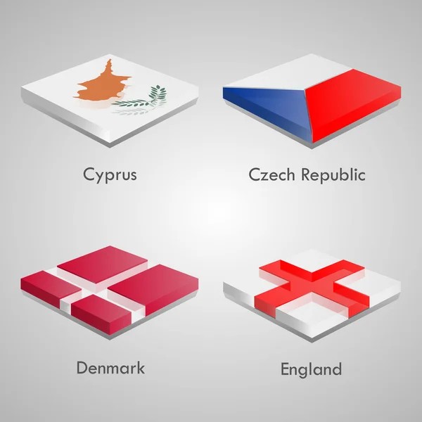 Glänzende webglänzende Ziegelsteine mit europäischen Länderflaggen. Vektorillustration. Zypern, Tschechische Republik, Dänemark, England — Stockvektor