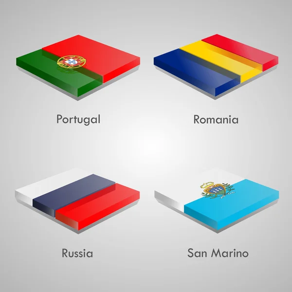 Glänzende webglänzende Ziegelsteine mit europäischen Länderflaggen. Vektorillustration. Portugal, Rumänien, Russland, San Marino — Stockvektor