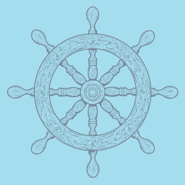 Detaylı gri mavi zemin üzerine izole deniz dümen özetliyor. öğe gemi. vektör çizim.