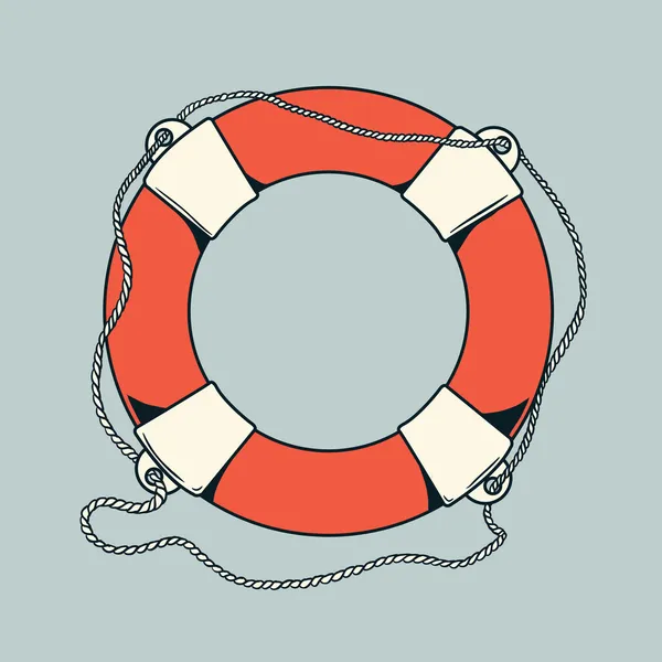 Detailed outlines, colored nautical life buoy isolated on grey background. Ship element. Vector illustration. — Stock Vector