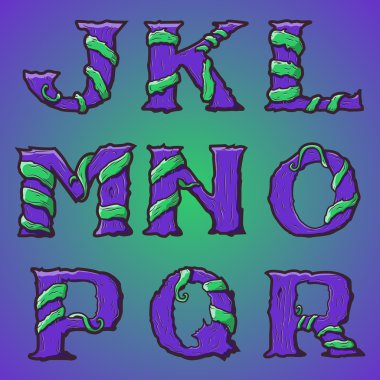 Cadılar Bayramı dekoratif alfabesi - Ağaç & kökleri mektup, yazı tipi. vektör çizim.