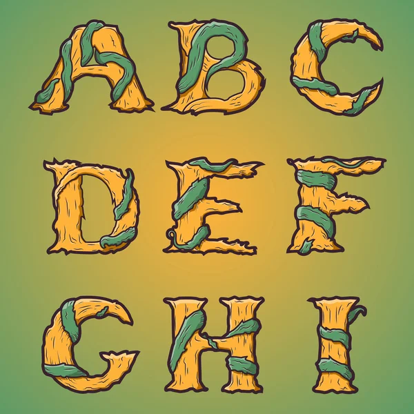 Halloween dekorativní abeceda - strom & kořeny písmena, písmo. vektorové ilustrace. — Stockový vektor