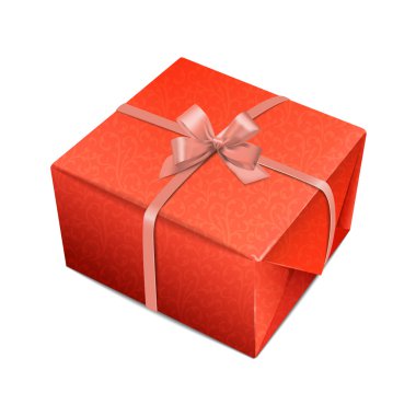 Detaylı dekoratif kırmızı giftbox bej yay-knot ile. vektör çizim