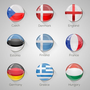 European flags set glossy buttons with long shadows. Vector illustration. Part 2 clipart