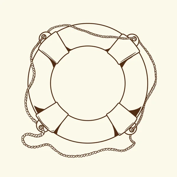 Dettagliato marrone delinea boa di vita nautica isolato su sfondo beige. Elemento nave. Illustrazione vettoriale . — Vettoriale Stock