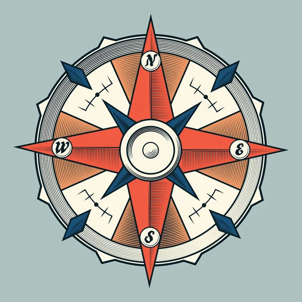 Vintage colourful graphic compass isolated on light background. Vector Illustration. — Stock Vector