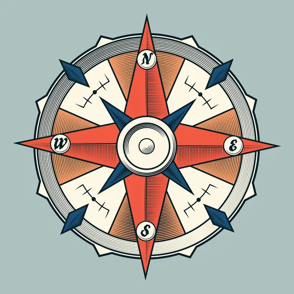 Vintage kleurrijke grafische kompas geïsoleerd op lichte achtergrond. vectorillustratie. Stockillustratie