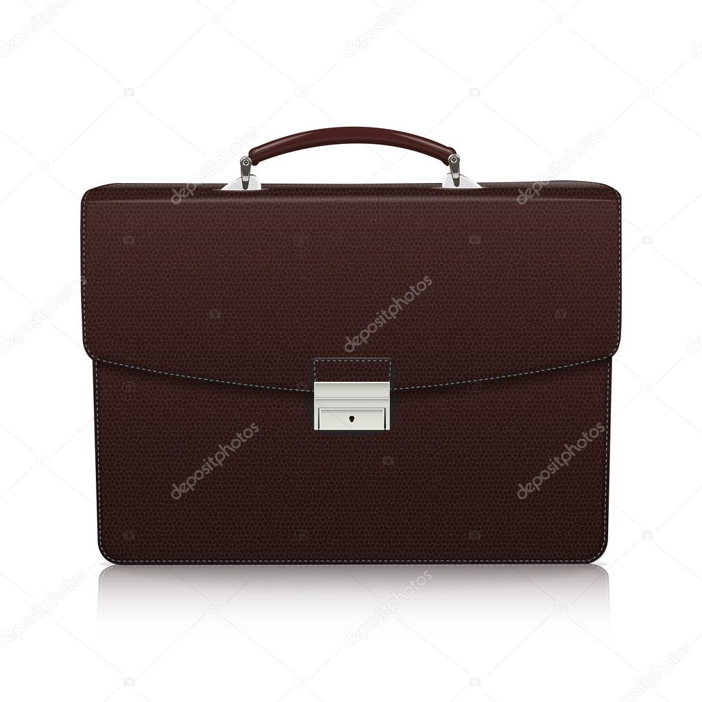 Detailed dark brown briefcase with leather texture isolated on white background. Vector Illustration