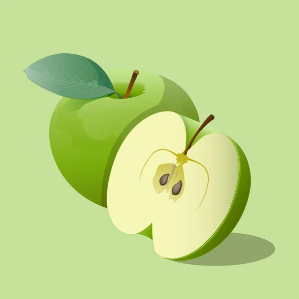 Ripe green apples with leaves isolated on light background. Vector Illustration. — Stock Vector