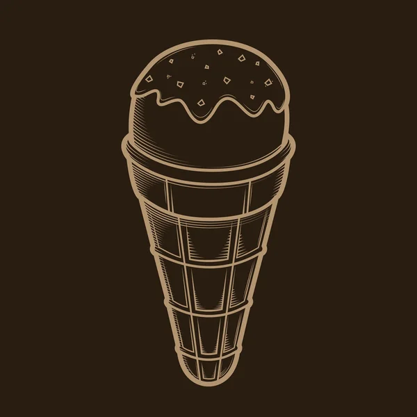 Detailed graphic ice cream isolated on dark background. Beige outlines. Vector illustration. — Stock Vector